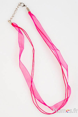 Collier sur ruban organza - long. 45 cm - fuchsia